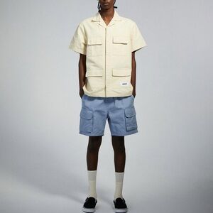 NWT KROST Men’s Thick Cotton Short Sleeve Button-Up Safari Shirt in Beige Sz L